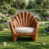 Sculptural Shell Back Armchair with Curved Open Arms | Organic Statement Lounge Chair