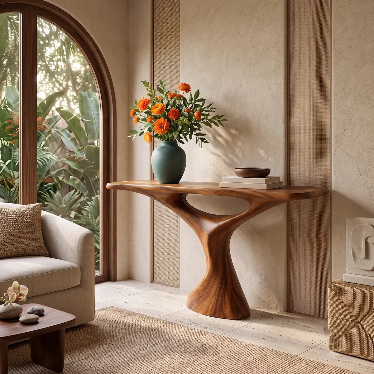 Sculptural Modern Console Table with Organic Curved Silhouette for Entryway & Living Room TT006-7778