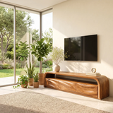 Modern Organic TV Stand with Sculpted Cabinets | Open Media Console TT006-8LGO4IB