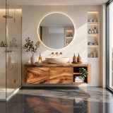 Floating Solid Wood Bathroom Vanity | Wall Mounted Single Sink Vanity with 2 Hinged Cabinets & Open Shelf TT006-6DFI9SI