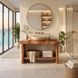 Freestanding Bathroom Vanity with Open Shelf | Organic Modern Bathroom Storage