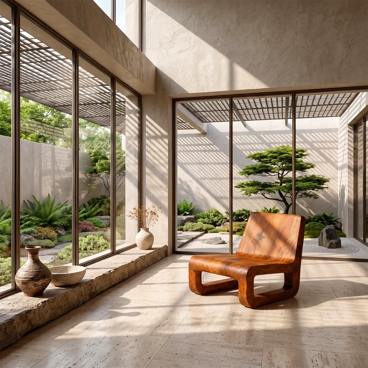 Sculptural Low Lounge Chair | Modern Armless Accent Chair with Curved Seat & Open Geometric Base