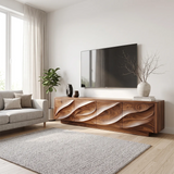 Modern Organic TV Stand with Sculpted Cabinets | Media Console TT006-9MXD1HU