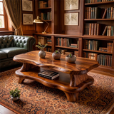 Organic Solid Wood Coffee Table with Storage Shelf | Modern Live Edge Center Table TT006-8710