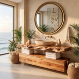 Floating Bathroom Vanity with Large Drawer & Open Shelf | Live Edge Organic Modern Design
