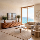 Modern TV Stand with 4 Enclosed Storage Compartments & Sculpted Wave Fronts
