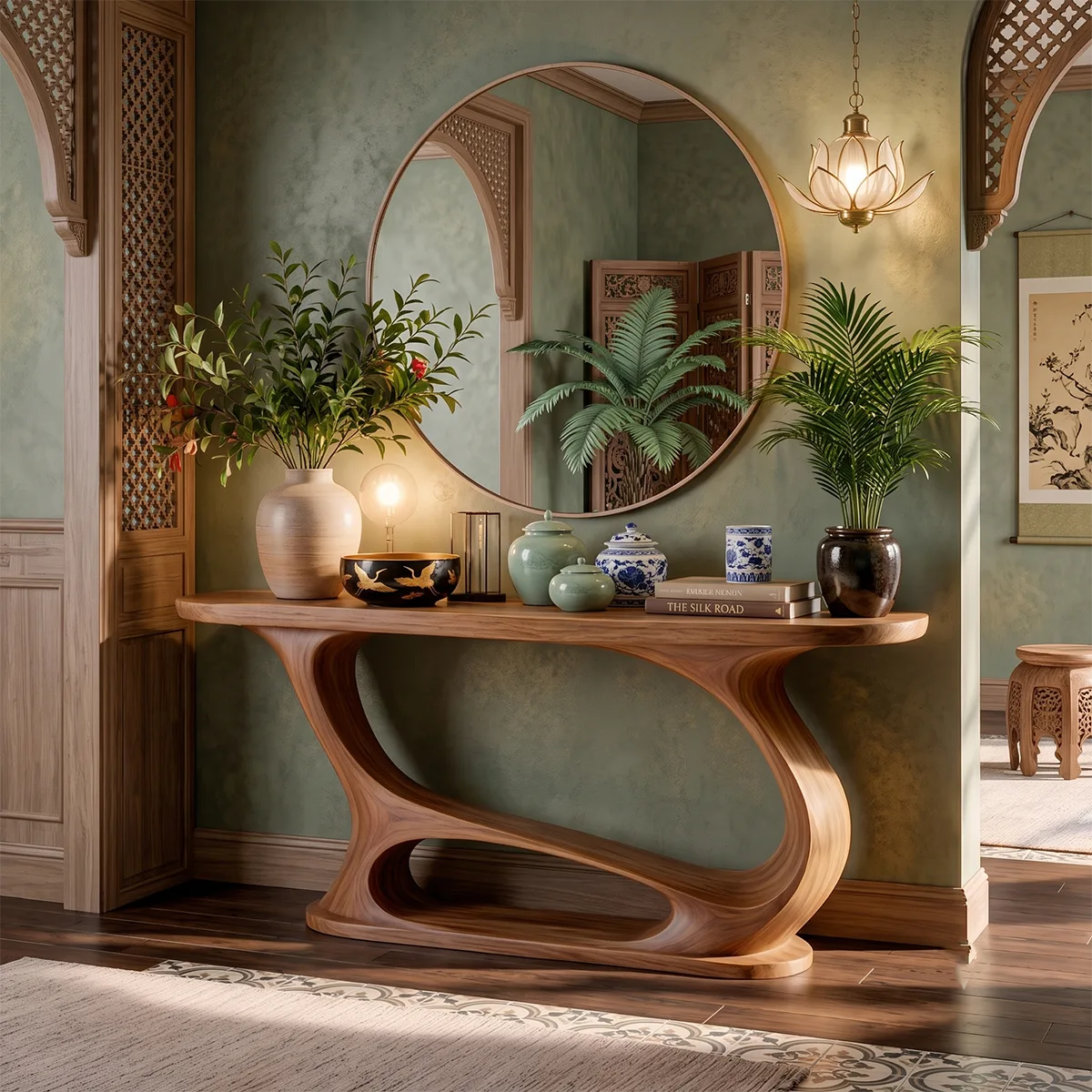 Organic Modern Console Table with Sculptural Open Base for Entryway & Hallway TT006-7249