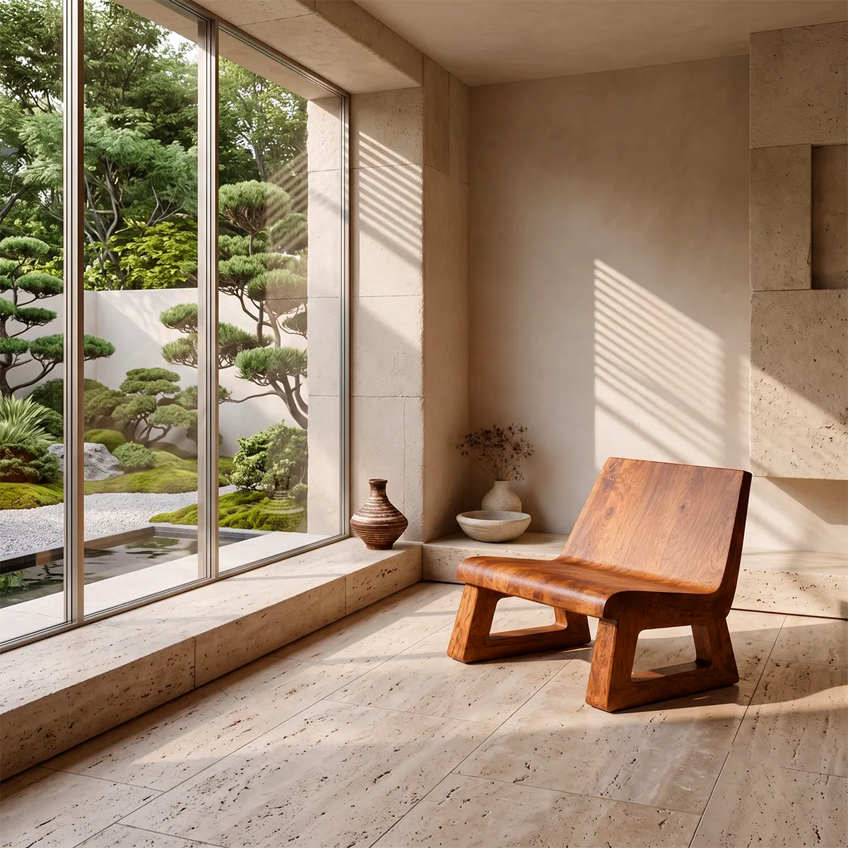 Wide Sculptural Lounge Chair | Modern Armless Statement Chair with Geometric Open Base