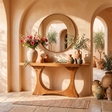 Modern Wooden Console Table with Sculptural Circular Base for Entryway & Hallway TT006-5238