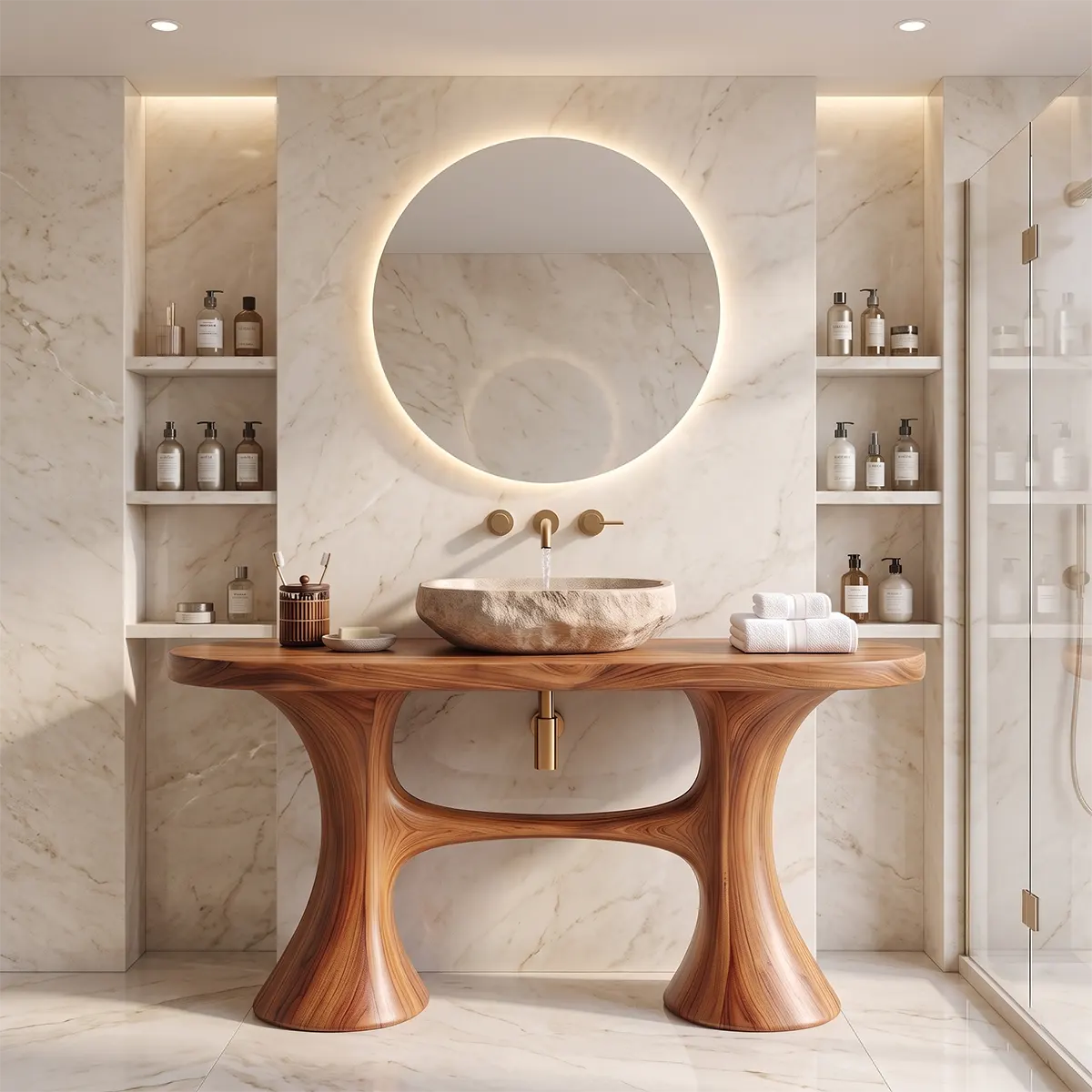 Sculptural Freestanding Bathroom Vanity with Curved Legs | Organic Modern Open Frame Design