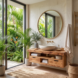 Floating Solid Wood Bathroom Vanity | Modern Bathroom Vanity with Double Drawers and Open Shelf TT006-4876