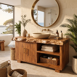 Freestanding Bathroom Vanity with 2 Doors & Open Shelves | Live Edge Vanity Cabinet with Storage