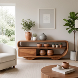 Modern Organic Console Table with Storage Drawer & Open Shelves for Entryway TT006-6372
