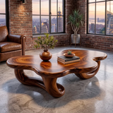 Modern Organic Solid Wood Coffee Table with Sculptural Curved Base TT006-4311