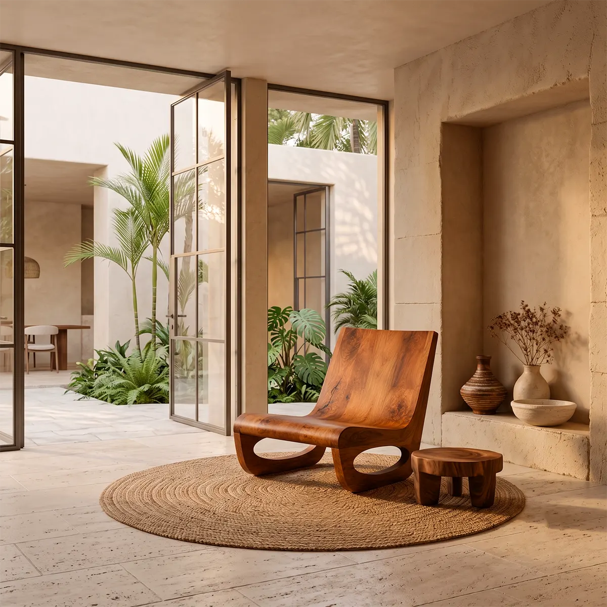 Sculptural Low Lounge Chair | Modern Organic Accent Chair with Open Loop Base
