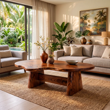 Organic Solid Wood Coffee Table | Live Edge Modern Center Table with Sculptural Base TT006-5632