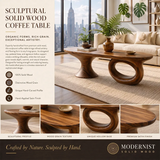 Sculptural Wood Coffee Table with Asymmetrical Pedestal Legs | Organic Modern Oval Center Table