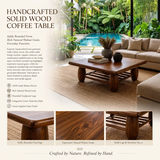 Rounded Rectangle Coffee Table with Slatted Storage Shelf | Modern Organic Center Table