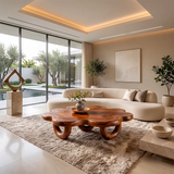 Organic Solid Wood Coffee Table | Sculptural Flower-Shaped Modern Center Table TT006-3040