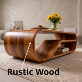 Curved Solid Wood Coffee Table with Storage | Modern Sculptural Living Room Center Table TT006-2757