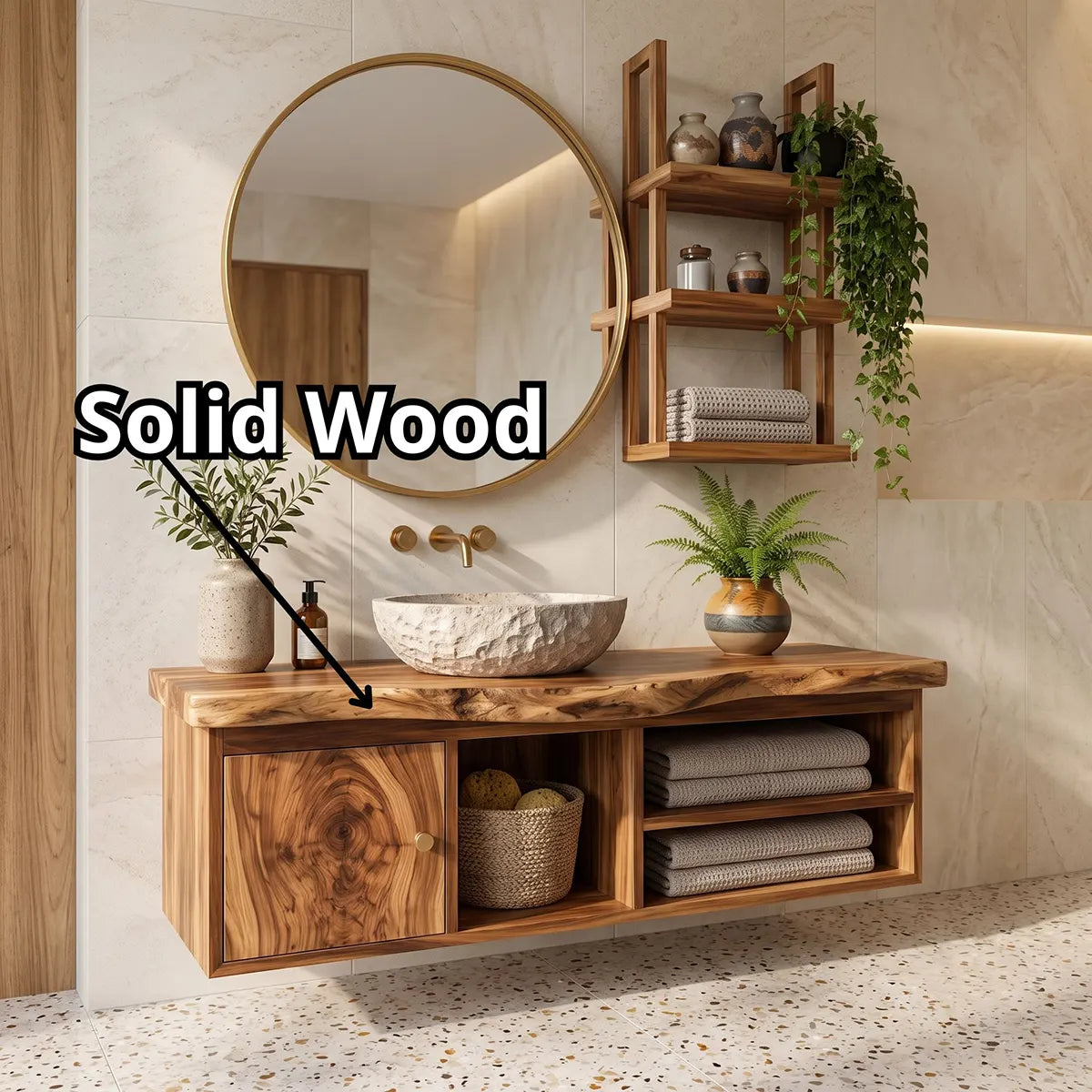 Floating Solid Wood Bathroom Vanity | Modern Bathroom Vanity with Open Storage and Cabinet TT006-3250