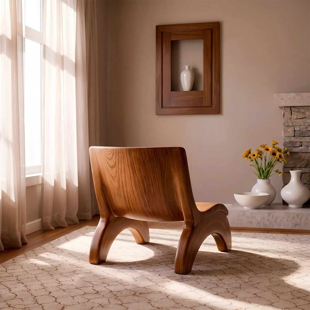 Sculptural Curved Lounge Chair with Arched Legs | Organic Modern Accent Chair