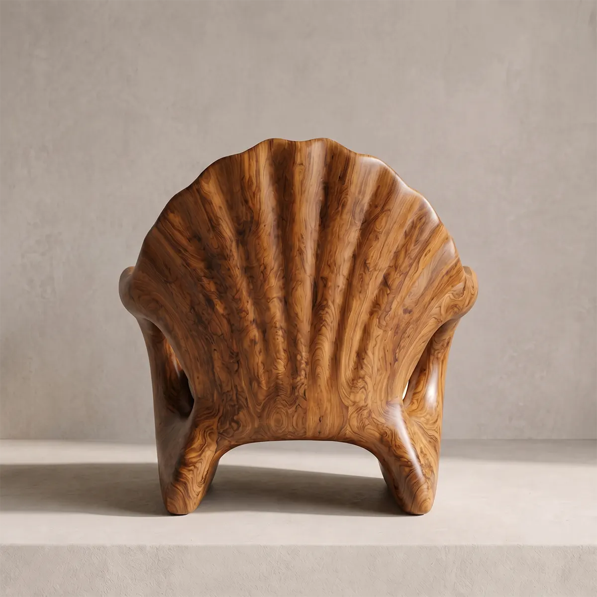 Sculptural Shell Back Armchair with Curved Open Arms | Organic Statement Lounge Chair