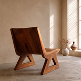 Sculptural Lounge Chair | Wide Curved Armless Accent Chair with Geometric Open Base