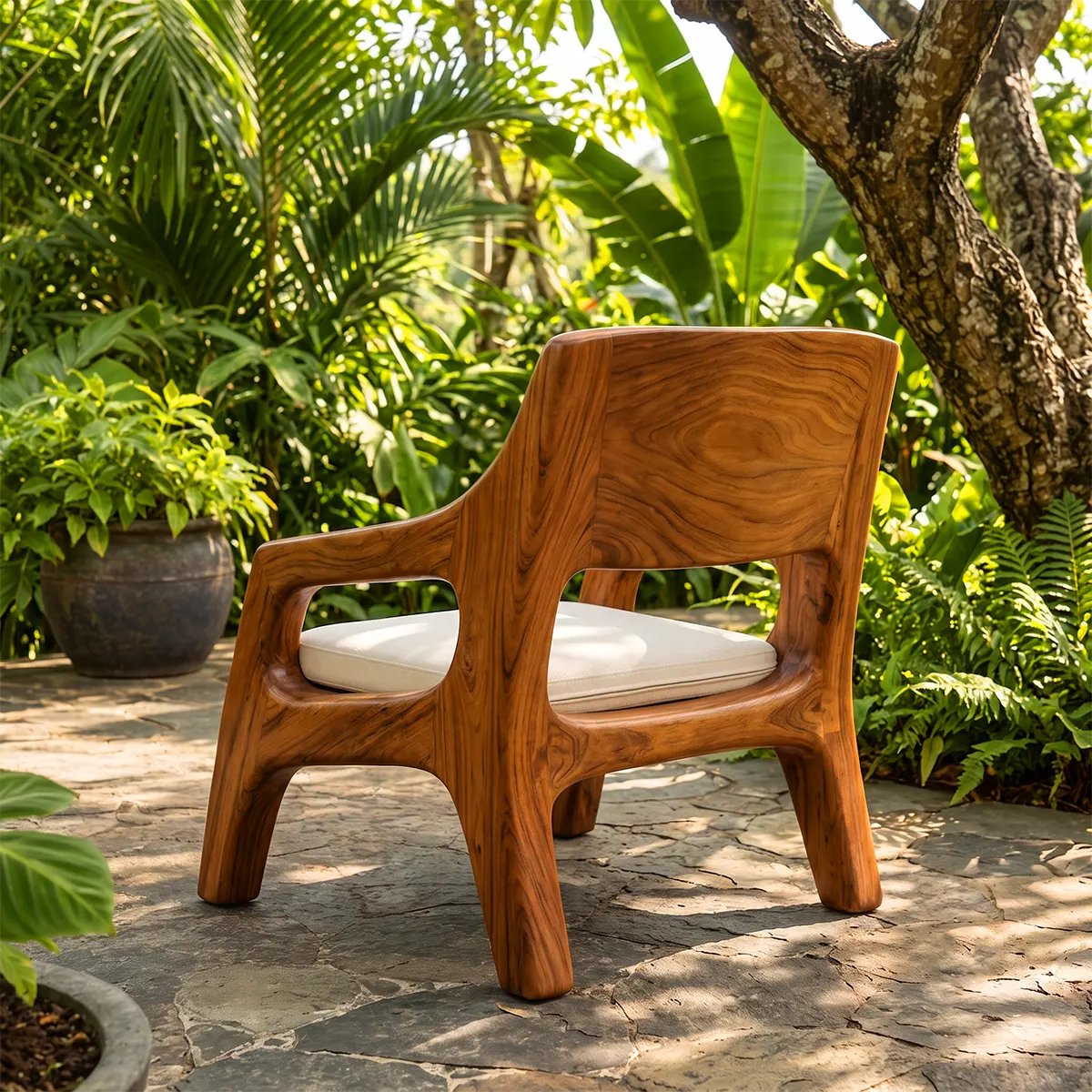 Sculptural Curved Lounge Chair | Modern Organic Accent Chair with Open Arms