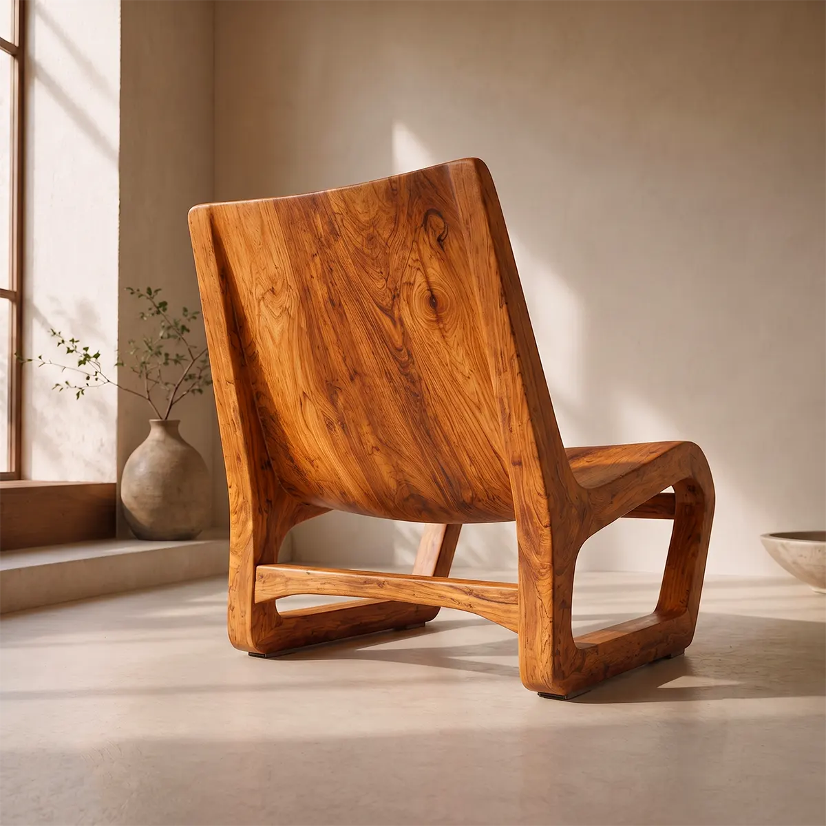 Sculptural Curved Wood Lounge Chair | Modern Organic Accent Chair
