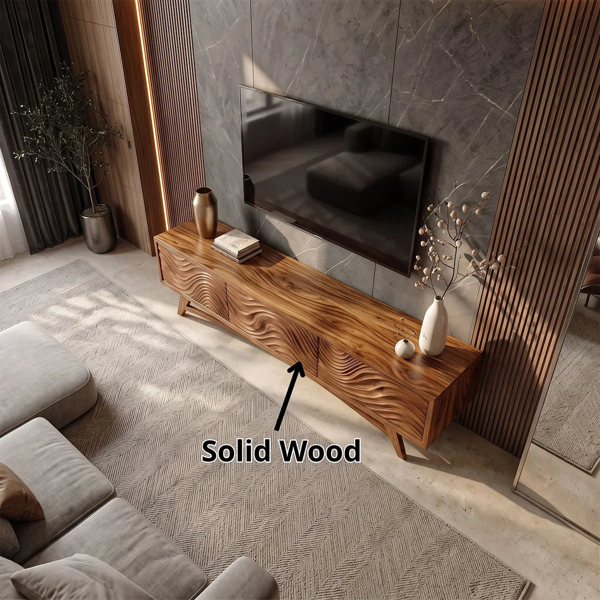 Carved Wave TV Stand with 3 Cabinets | Sculptural Modern Media Console TH003-1PAI9SF