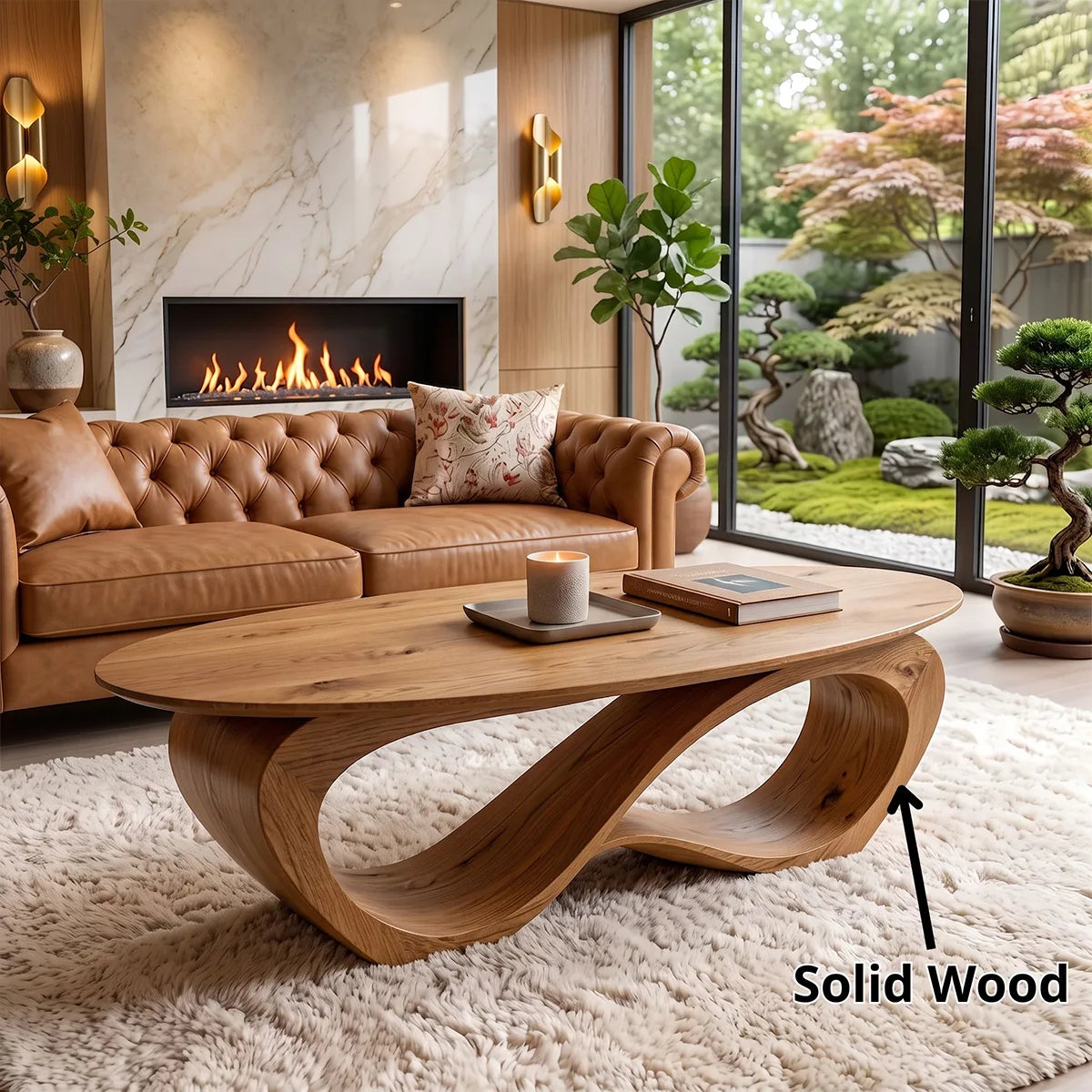 Sculptural Oval Coffee Table | Organic Modern Wave Base Living Room Center Table