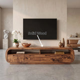 Rounded TV Stand with 4 Drawers & Open Shelves | Modern Media Console