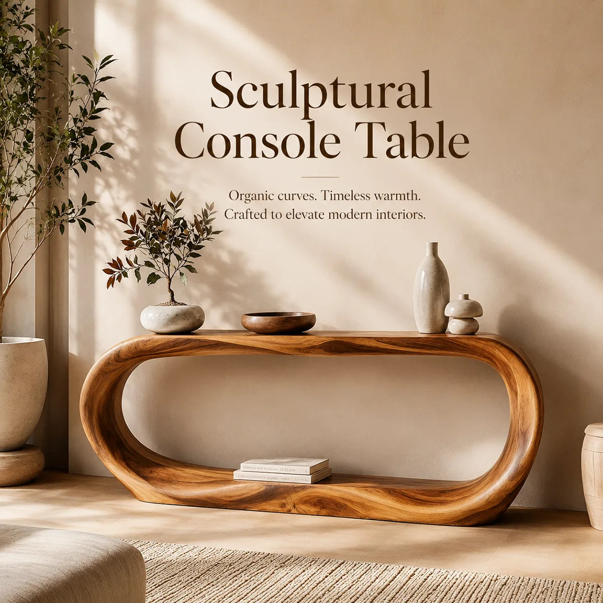 Organic Loop Console Table with Open Display Shelf for Modern Entryway & Living Room TT006-3584