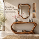 Organic Modern Console Table with Open Shelf & Sculptural Curved Frame for Entryway TT006-6916