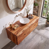 Floating Solid Wood Bathroom Vanity | Modern Wall Mounted Single Sink Vanity with 4 Drawers TT006-3LLJ4UM