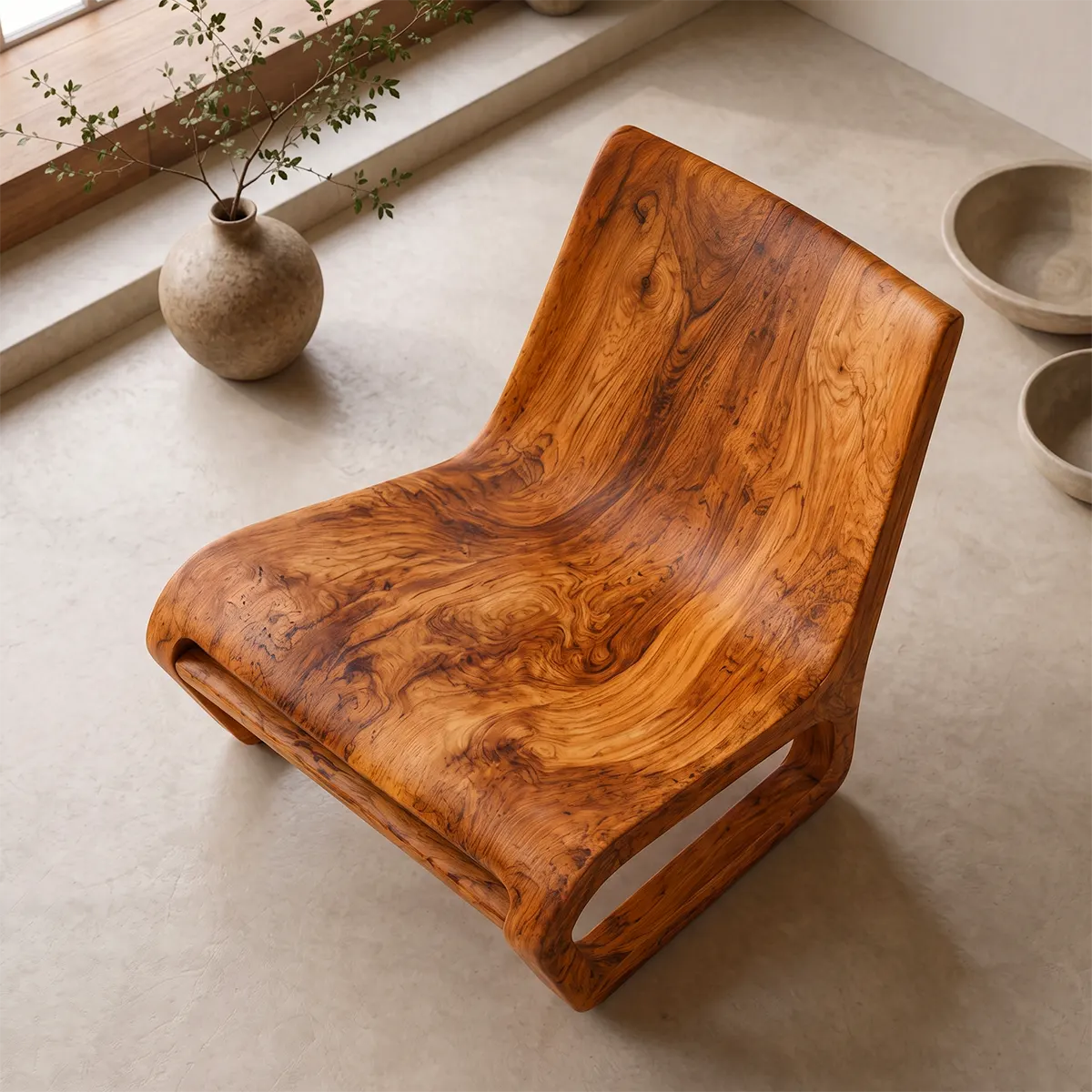 Sculptural Curved Wood Lounge Chair | Modern Organic Accent Chair