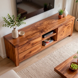 Modern TV Stand with 2 Drawers, Open Shelves & Enclosed Cabinet | Contemporary Media Console
