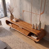 Modern Curved TV Stand with 3 Drawers & 3 Open Storage Areas | Sculptural Media Console
