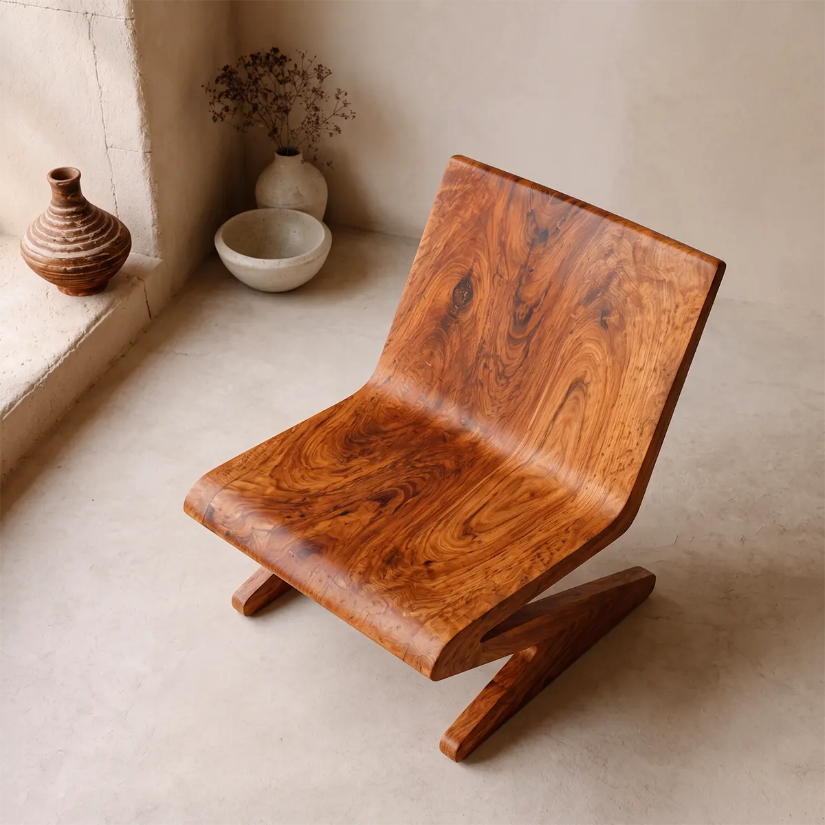 Sculptural Z-Frame Lounge Chair | Modern Low Profile Armless Accent Chair