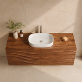 Floating Bathroom Vanity with 2 Doors | Carved Wave Front Wall Mounted Vanity Cabinet