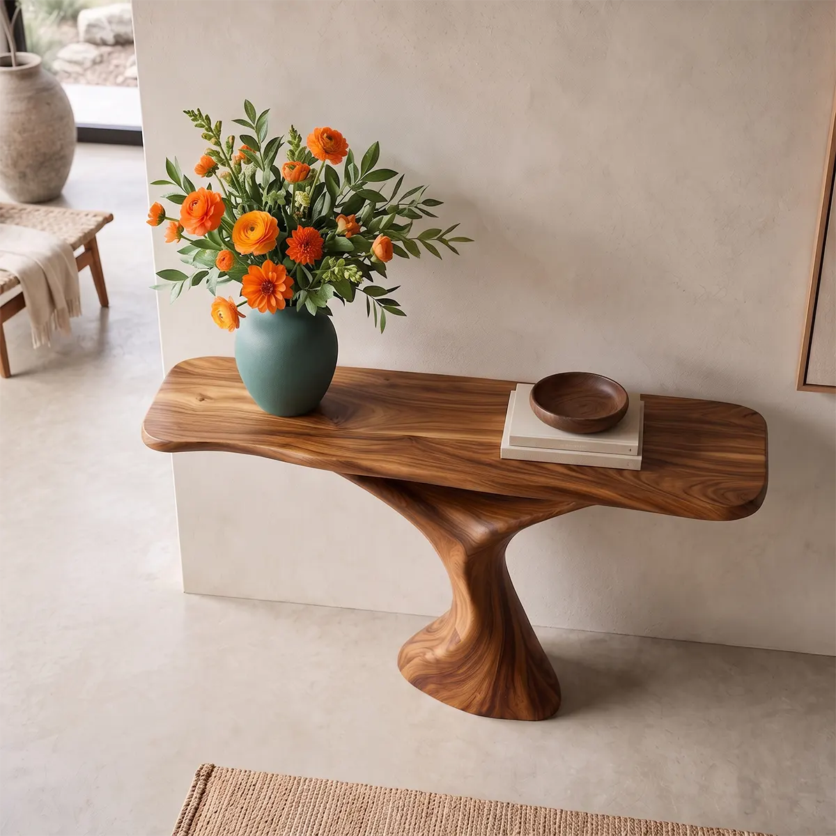 Sculptural Modern Console Table with Organic Curved Silhouette for Entryway & Living Room TT006-7778