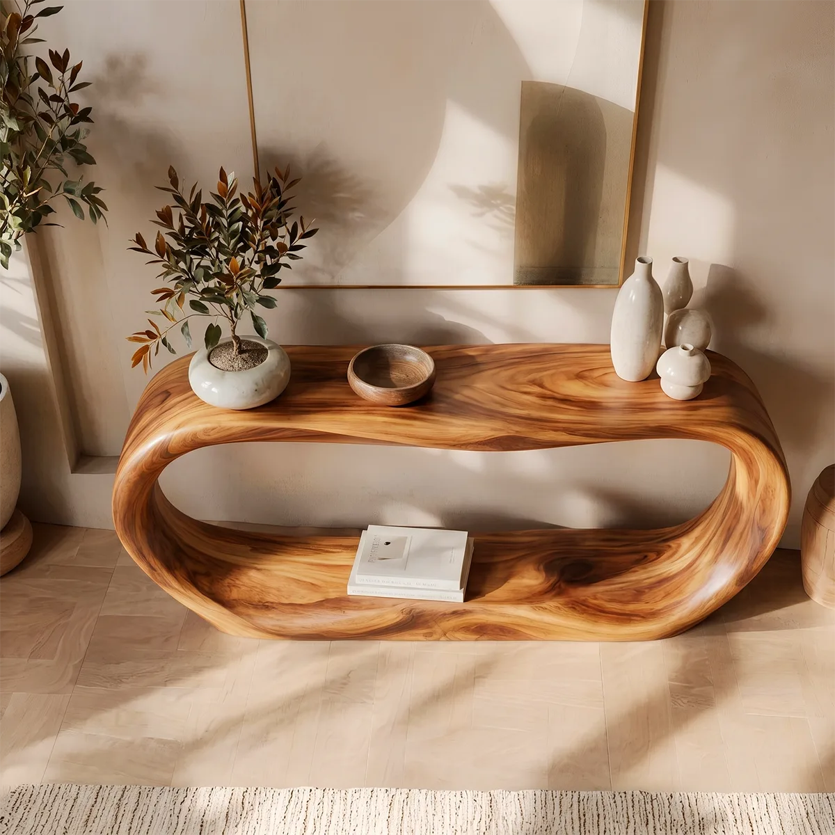 Organic Loop Console Table with Open Display Shelf for Modern Entryway & Living Room TT006-3584