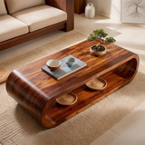 Solid Wood Waterfall Coffee Table with Open Storage | Modern Organic Living Room Table