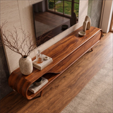 Sculptural Curved TV Stand with 2 Concealed Storage Compartments & Open Shelf | Modern Media Console
