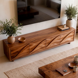 Modern TV Stand with 4 Enclosed Storage Compartments & Sculpted Wave Fronts