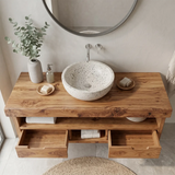 Floating Solid Wood Bathroom Vanity | Modern Bathroom Vanity with Double Drawers and Open Shelf TT006-4876