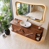 Floating Solid Wood Bathroom Vanity with Double-Door Cabinet & Open Shelves | Wall Mounted Bathroom Vanity with Fixed Storage TT006-9IGM7UG