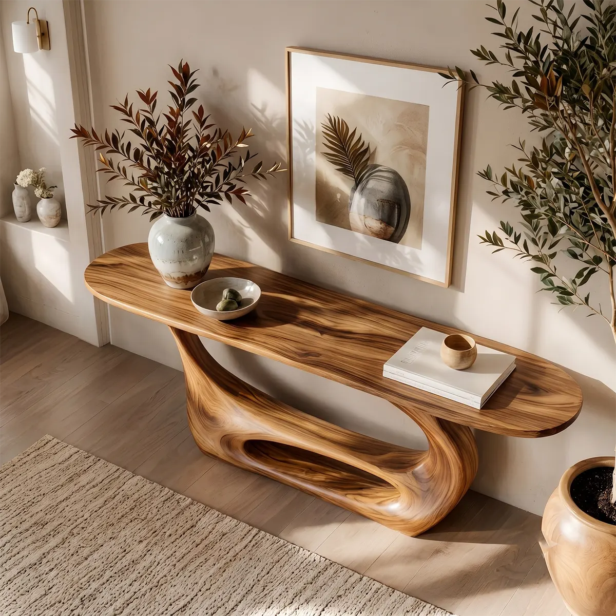 Organic Modern Console Table with Sculptural Open Base for Entryway & Living Room TT006-9597