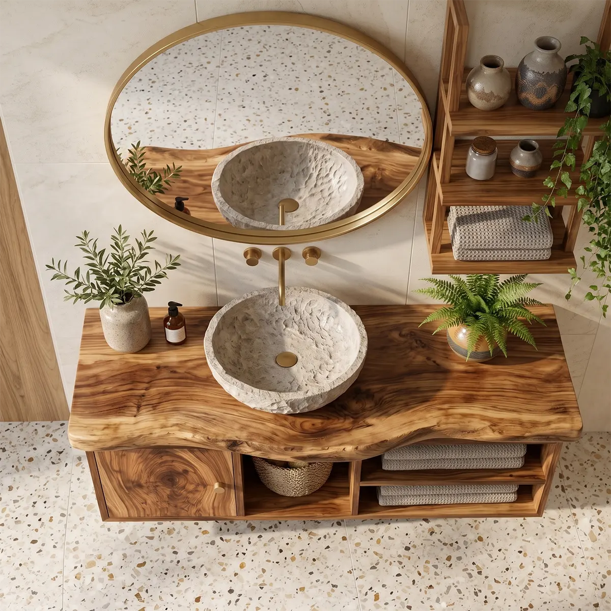 Floating Solid Wood Bathroom Vanity | Modern Bathroom Vanity with Open Storage and Cabinet TT006-3250